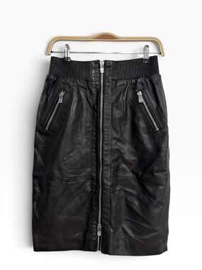 Bod & Christensen Black Leather Zip Front Pencil Moto Skirt Size 6